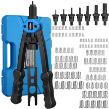 eSynic 13 Inch Rivnut Tool Kit Heavy-Duty Rivet Nut Gun Set Alloy Steel Hand Nut Riveter with 7 Mandrels & 110Pcs Threaded RIV Nuts-M3 M4 M5 M6 M8