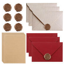 Luckwaii 22 PCS Writing Paper and Envelopes Sets, 10 A5 Kraft Letter Paper 6 Vintage Envelopes and 6 Wax Seals