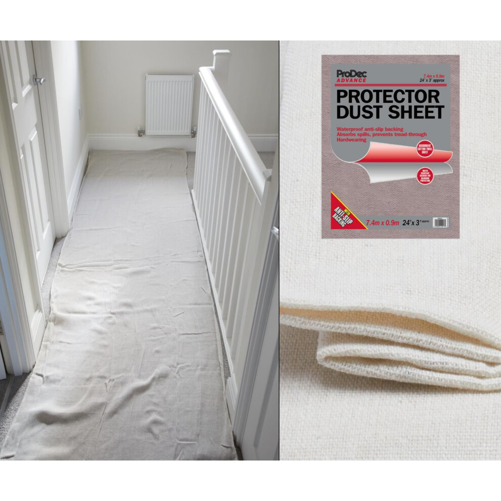Prodec Advance 24Ft X 3Ft Water Resistant Protector Cotton Dust Sheet Drop Cloth For Painting Decorating Covering Stairs, Hallways 5051226890291