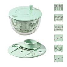 (Fresh Green) 5 In 1 Vegetable Spin Chopper, Salad Spinner with Slicer, Lettuce Spinner Dryer