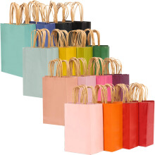 Gcardist Medium 32Pcs Kraft Bags With Handles 27x20x12cm Gift Bags 16 Different Senior Color Bags Multiple Uses (10.5x7.6x4.75Inch, Medium Size)