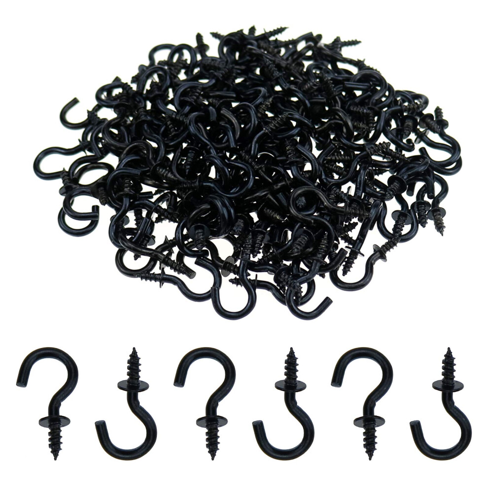 Cutefly Mini Screw Hooks 200 Pack 1/2" Screw Hooks For Hanging Plants Cups Art Decorations Black 5051226970962