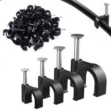 200PCS Round Cable Wall Clips, 4 Sizes(4mm 6mm 8mm 10mm) Cable Nail Clips, for Organizing Ethernet, USB Cable, Phone Line and TV Line-Black