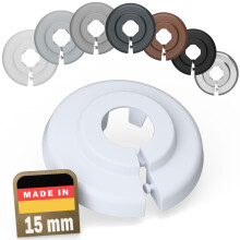 FUX 2 Radiator Pipe Covers Single Collars 15mm White - Heater Covers - Floor Rings