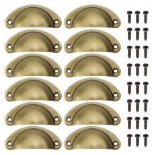 Juibao 12 x Vintage Shell Cup Pull Handles, Retro Metal Half Moon Closet Knob for Kitchen Cupboard Cabinet Furniture Door Drawer Knobs