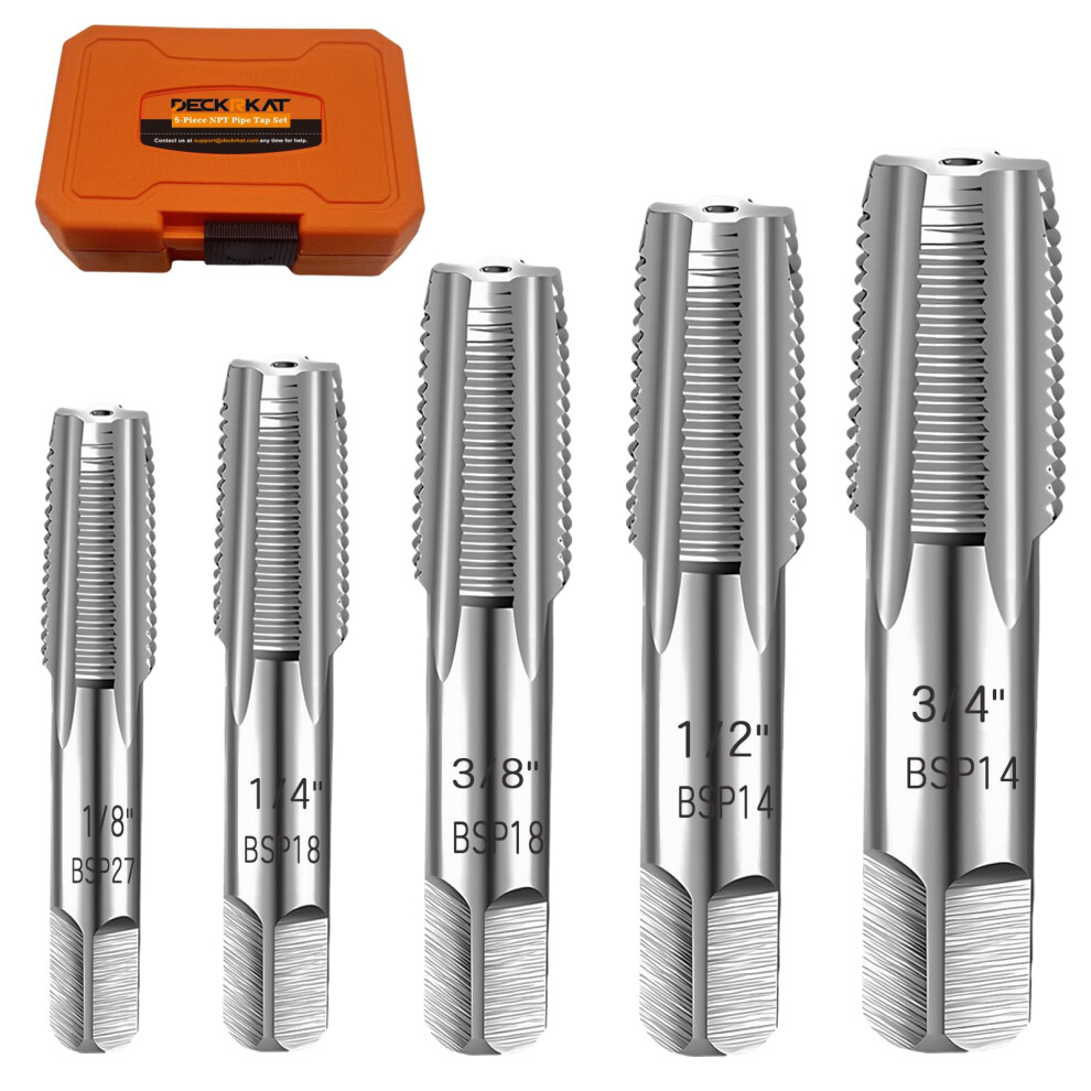 Photos - Other Hand Tools 5-Piece BSP Pipe Tap Set, Precision Carbon Steel Tap Set for Clean Accurate Threads, 3/4", 1/2", 3/8", 1/4", 1/8" BSP Tap