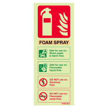 V Safety 11003AC-G Glow In The Dark Foam Spray Id Not Electrical Safe Fire Extinguisher Sign - 75mm x 200mm - Rigid Plastic, Beige/Black/Green/Red