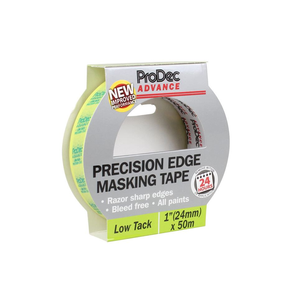 Prodec Advance 24Mm (1 Inch) X 50M Low Tack Precision Edge Multi Surface Painters Masking Tape For Razor Sharp Lines With No Paint Bleed For Indoor 5051226890314