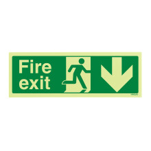 V Safety 14002AX-GS Glow In The Dark Fire Exit Arrow Down Sign - 300mm x 100mm - Self Adhesive Vinyl