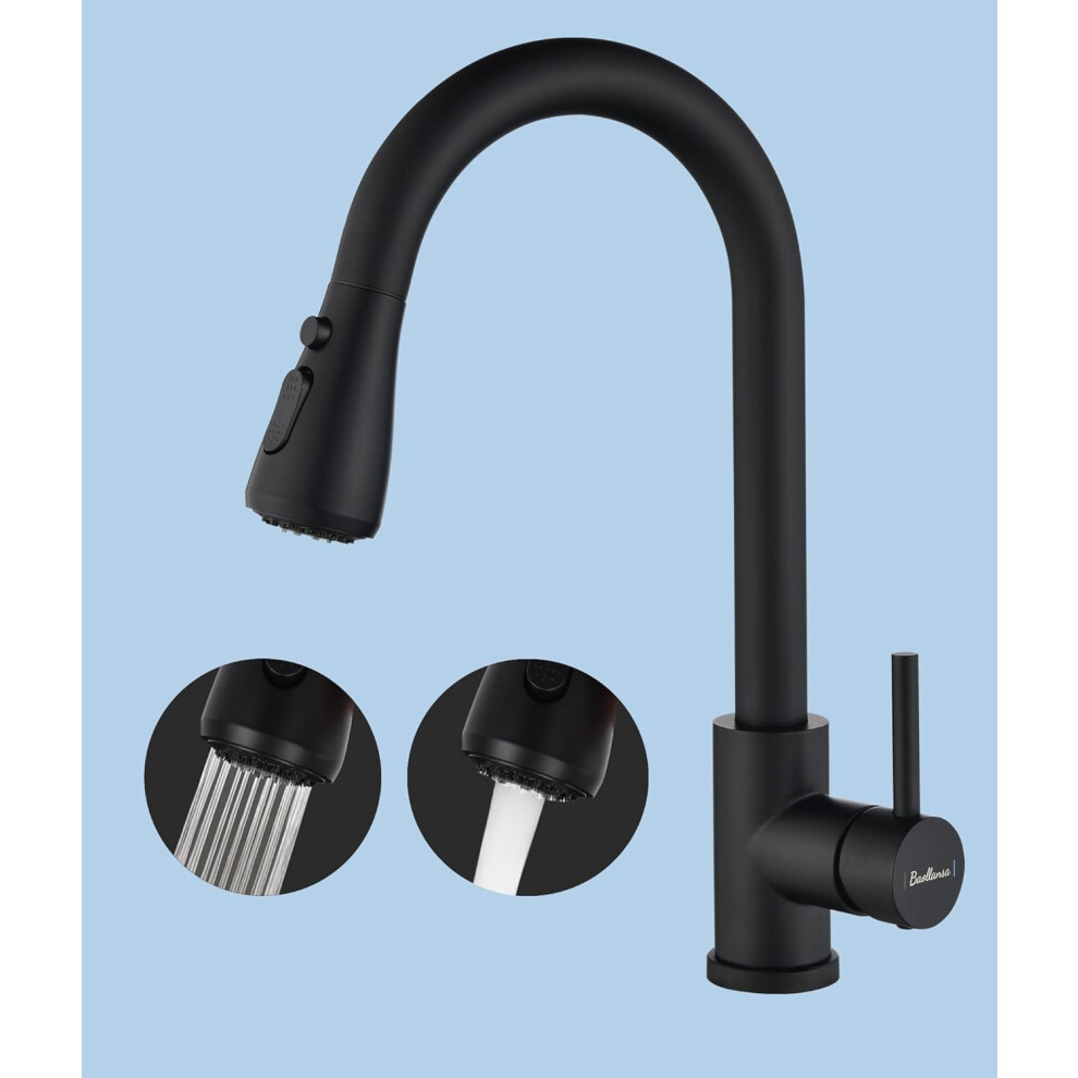 Baollansa Kitchen Tap,Kitchen Mixer Taps With Pull Out Sprayer, Kitchen Taps Swivel Spout With 2 Modes Spray,Kitchen Sink Taps 360Rotatable (Black) 8809241742906