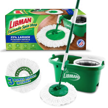 Libman Tornado Spin Mop System with 3 Refill Heads, Microfiber Spinning Mop and Bucket with Wringer Set for Home, Floor Cleaning of Hard-Wood