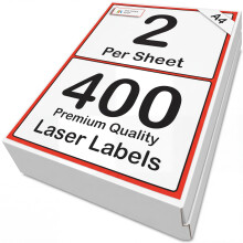 [400 Labels] Self Adhesive White Sticky Printer Labels for A4 2 per Sheet | A5 Sticky Printer 2 per A4 Sheet Address Labels