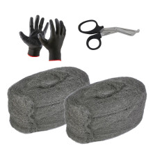 Steel Wool Mice 2 Piece, Coarse Wire Wool Rat Control Gap Blockers with Work Gloves and Scissors, DIY Fill Fabric Kit To Stop Rats Mice Insect Pests,