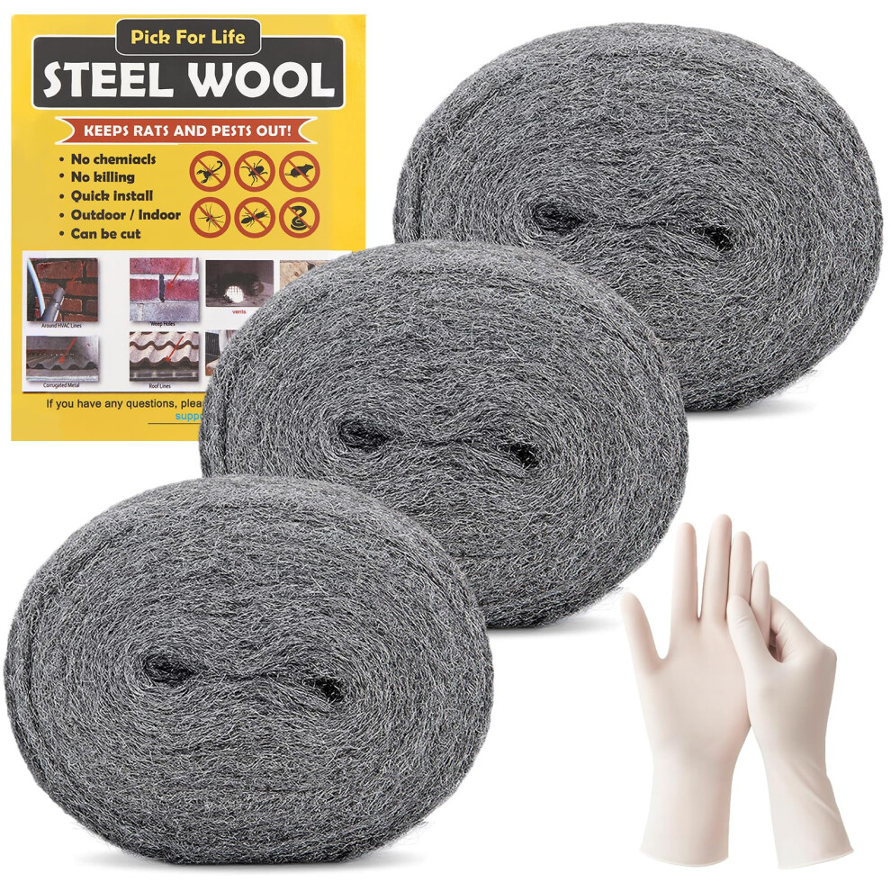 Pick For Life Steel Wool Mice Blocker 3 Pack 0000 Coarse Wire Wool Mice For Cleaning Rodent Control Gap Hole Filler Keep Rodent Rat Insect Pest Out 5051226902529