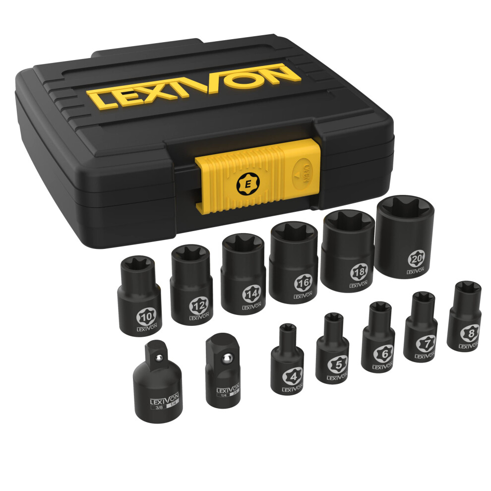 Lexivon E-Torx Socket Set, Chrome Vanadium Alloy Steel | 13-Piece Female Star Socket E4 - E20 Set | Enhanced Storage Case (Lx-147) 5051226900891