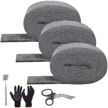 HuiCloud 3 Pack Steel Wool Mice- 0000 Coarse Wire Wool Rodent Control Gaps Blocker,Hole DIY Fill Fabric Kit with Gloves,Scissor and Tweezer for Stop