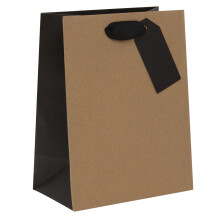 Glick Luxury Medium Gift Bag for Birthdays and Other Celebrations, Ribbed Kraft, 20w x 22.5h x 10d cm, Black & Brown