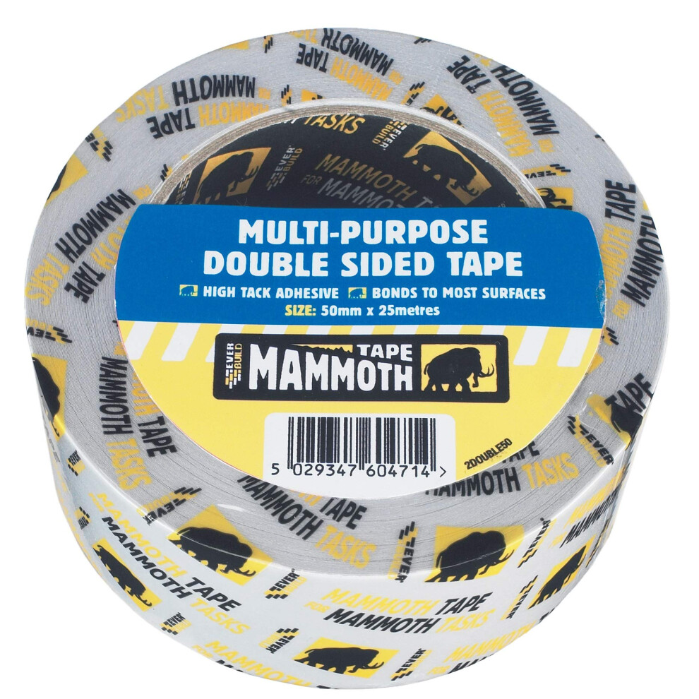 Everbuild Mammoth Multi Purpose Double Sided Tape Â High Tack Â Multi-Purpose Â Clear Â 50Mm X 25M Roll 5051226973338