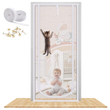 MYPIN Upgraded 35.5X82” Heavy Duty Magnetic Screen Door for Cats, Anti-mosquito, White, Steel with Vinyl Coating