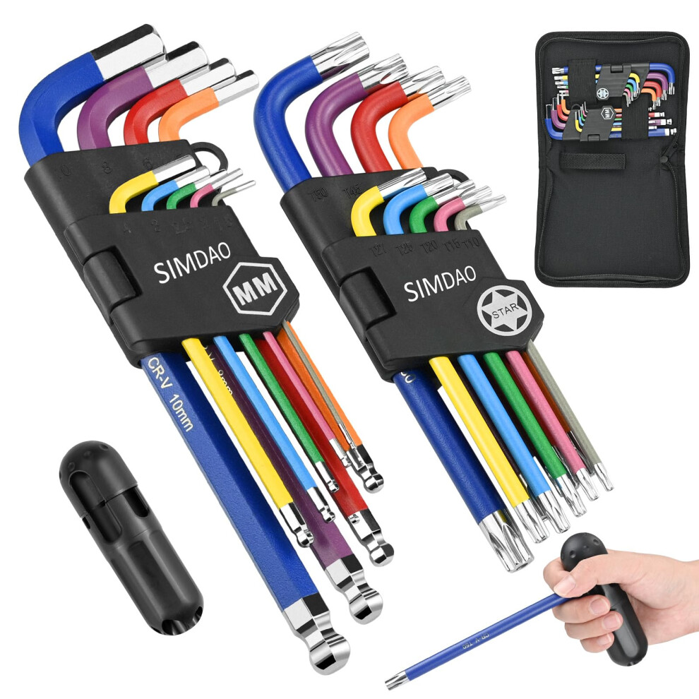 Simdao 18Pcs Metric Hex Key Set, Allen Key Set With Color Coding And Torque Handle 1.5-10Mm, Anti-Slip Long Ball End Hex Wrench Set 5051226960260