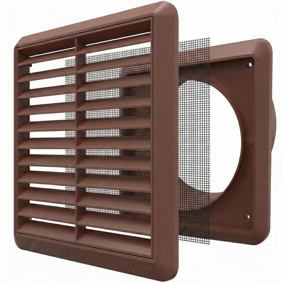 Kair Brown 125Mm Louvred Wall Vent Grille With Flyscreen - 125Mm / 5 Inch Round Rear Spigot & 155Mm Front Cover 5051226933646