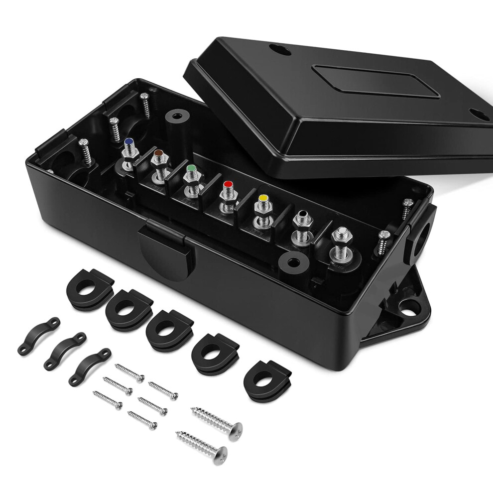Uadme 7 Way Trailer Junction Box With Color Coded Studs, Waterproof Dustproof Weather Proof Distribution Organizet For Automotive Wiring Rewiring 5051226960246