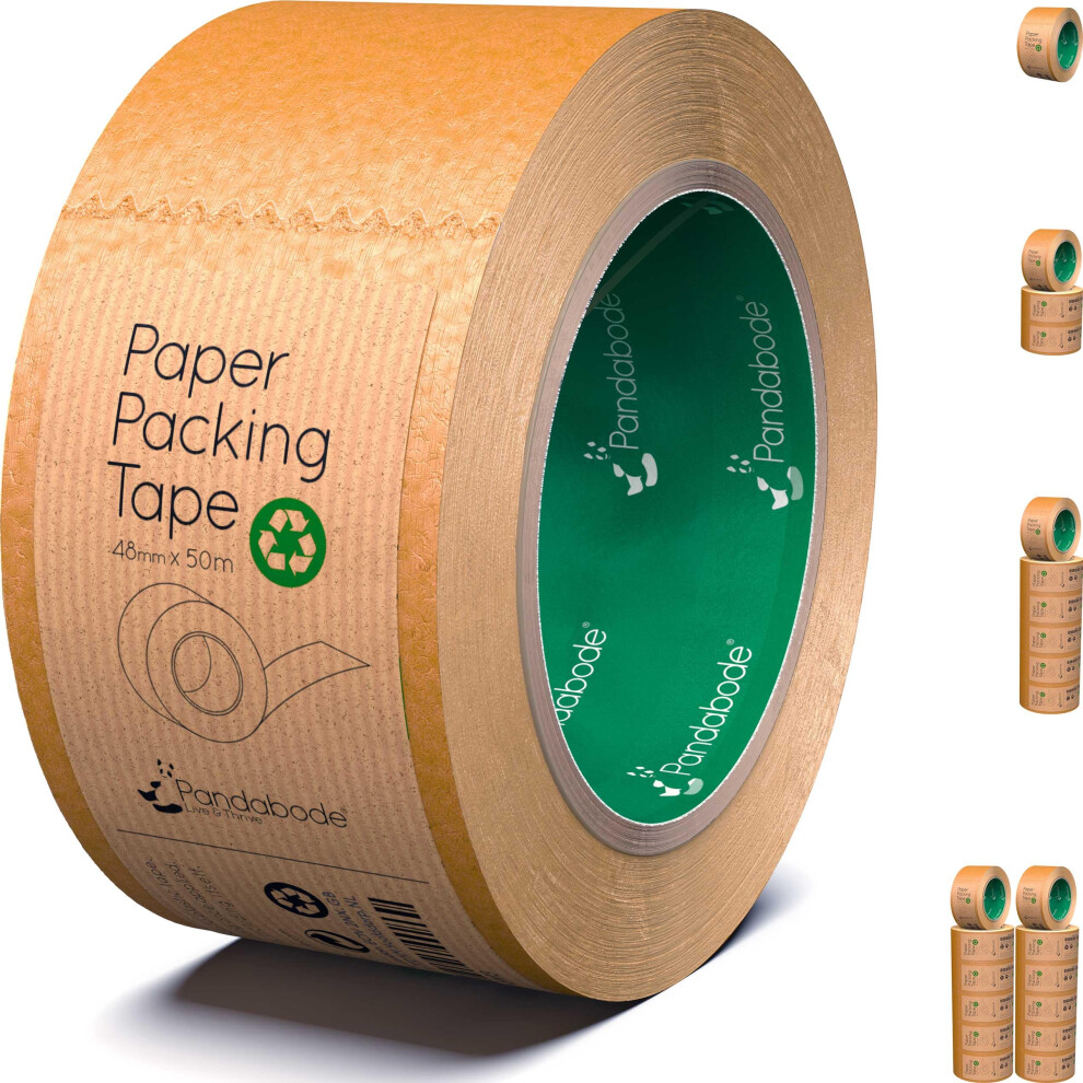 Pandabode Kraft Paper Packing Tape 48Mm X 50M | Brown Paper Tape For Strong Parcel Packaging | 1/3/6/12 Pack | Recyclable & Eco Friendly (1) 5051226908170