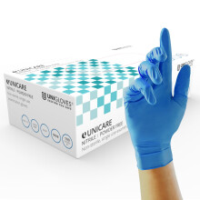 Unigloves Unicare Nitrile Examination Disposable Gloves - Multipurpose, Powder Free, Medical Gloves - Box of 100 Gloves, Blue, Small (GS0032)