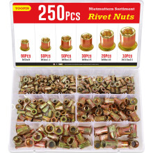 YOOPIN 250PCS Rivnut Kit, Zinc Plated Carbon Steel Rivet Nut, M3 M4 M5 M6 M8 M10 Rivnuts Assortment Set