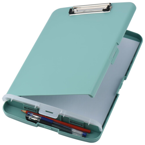 ZCZN A4 Clipboard with Storage, Plastic Clipboard Folder with Separate Pen Compartment, Greyish Green 2