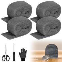DazSpirit 4 pcs Steel Wool Mice, 3 m 0000 Fine Steel Wool for Rodent Control with Gloves, Scissors and Screwdriver, Wire Wool for Sealing Gaps