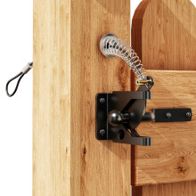 Weielt Self Locking Gate Latch for Wooden Gates Black Coated, Carbon Steel Adjustable Gate Latch Weather Protection with Spring Cable Pull for Metal