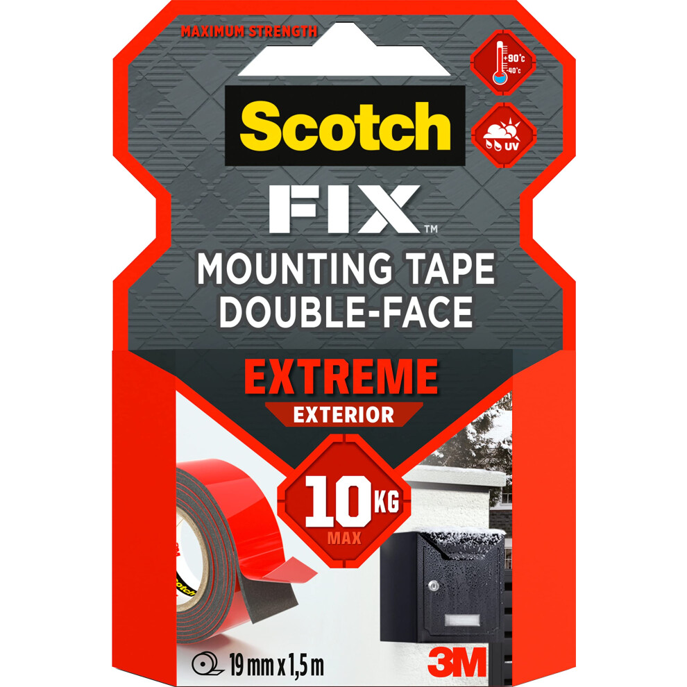Scotch-Fix Double-Sided Extreme Exterior Mounting Tape, 19Mm X 1,5M - For Outdoor Extreme Use, Weather Resistant, Permanent Tape, 100% Adhesive, 3M A 8347593908897