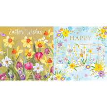 Noel Tatt Easter Greeting Cards Pack of 6 - Happy Easter Cards with 2 Assorted Spring Flowers Designs - Daffodils and Tulips