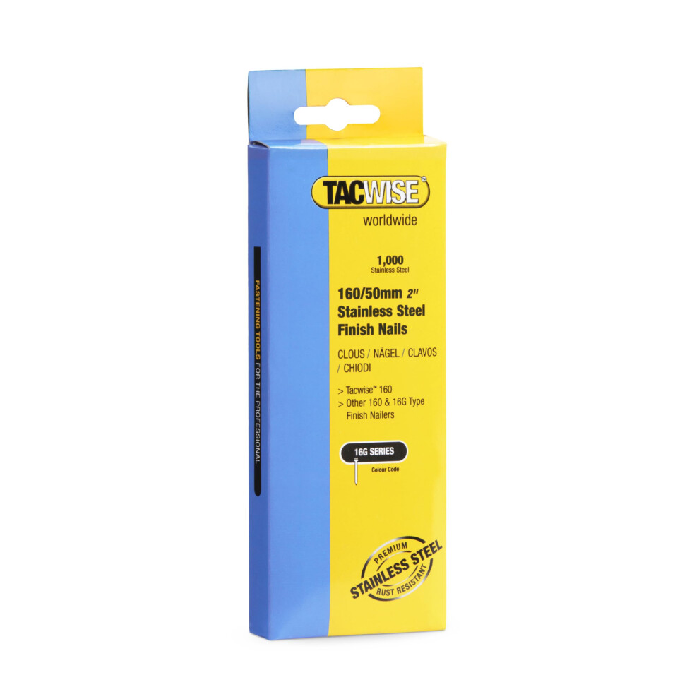 Tacwise 1098 Type 16G / 50 Mm Stainless Steel Finish Nails, Pack Of 1000 5051226973000