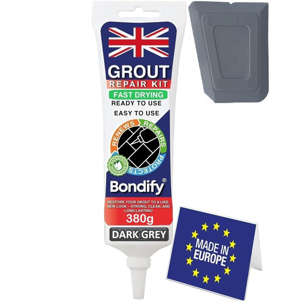 Bondify Waterproof Dark Grey Grout Reviver Ready Mixed, 380G Fast Drying Anti Mould Waterproof Grout Repair Kit Dark Grey Tile Grout For Patio 5051226909221