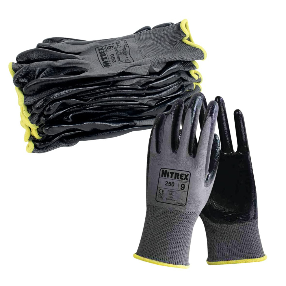 Nitrex 250 Work Gloves - General Handling Safety Gloves, Abrasion Resistant Nitrile Palm Coating, Polyester Liner, Enhanced Grip 5051226892561