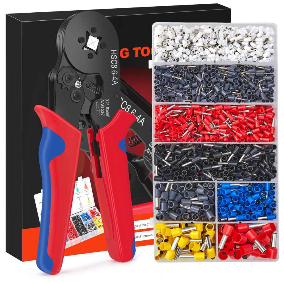 Joejoni Ferrule Crimping Tool, Awg 23-7/0.25-10Mmâ²Crimping Tools Set, Self-Adjustable Ratchet Wire Crimping Tool With 1800Pcs Wire Terminal 5051226963186