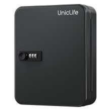 Uniclife 48 Position Key Cabinet with Combination Lock Resettable Black Digital Security Storage Box Steel Key Organizer with Colorful Key Tag Labels