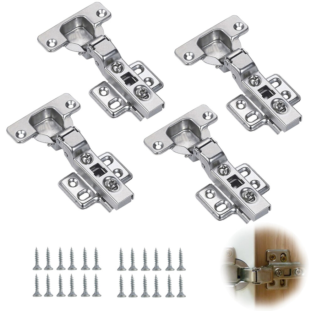 4 Pcs Kitchen Cupboard Hinges With Screws, Kitchen Cabinet Hinges, Snap Close Hinge, Full Overlay Mute Door Hinge 5051226896255
