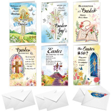DPKOW Religious Easter Cards Pack of 6, Easter Christian Card Multipack, Religious Easter Greeting Cards with Envelopes, Cross Church Bible Rosary