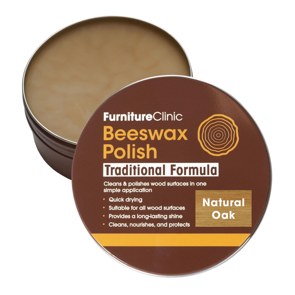 Furniture Clinic Natural Oak Coloured Beeswax Polish For Wood & Furniture - 200Ml. Natural Finishing Wood Wax For All Types Of Furniture & Wooden 5051226995705