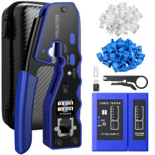 Proster RJ45 Crimp Tool Kit - 3 in 1 Pass Through RJ45 Crimper Ethernet Crimping Tool for RJ45 Cat5/5e Cat6/6a with Cable Tester Stripper 50PCS Cat6