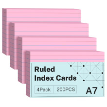 Pink Flash Cards 5x3 Revision Cards, 200 PCS, Pink Index Cards, Ruled Flashcards, Study Lined Revision Flash Cards 5x3 for Studying