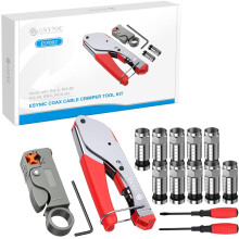 eSynic Professional F-Type Compression Crimping Tool Coax Crimping Tool Coax Cable Crimper Tool Kit for RG6 with 10pcs RG6 Crimp Connectors a Rotary