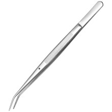FTONOM5 Precision Stainless Steel Tweezers - Professional Grade Long Anti Slip Crafting Cooking Tools with Curved & Serrated Bent Tips Multipurpose F