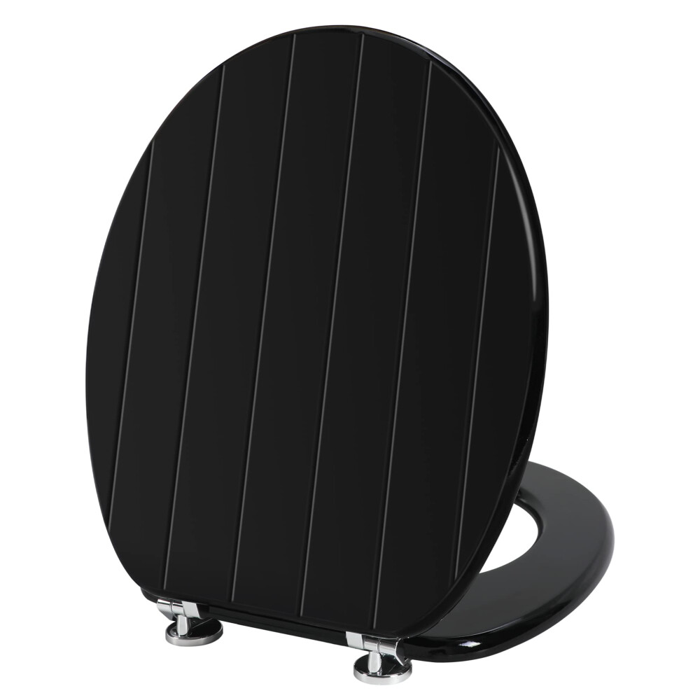 Angel Shield Black Toilet Seat Antibacterial Adjustable Hinges Wooden Toilet Seat Fits Never Slips For Bathroom (Classic, Black) 5051226892578