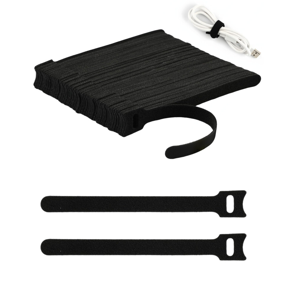 Acual Reusable Cable Ties Black, 100 Pcs Adjustable Reusable Cable Straps Withhook And Loop Ties For Pc, Tv, Desktop Cable Management 5051226898983