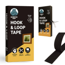 Monster Grip Hook and Loop Tape, 25mm x 6m, Cut to Length, Extra Strong Hold, Self Adhesive Hook and Loop Tape, Multi-Purpose (Black)