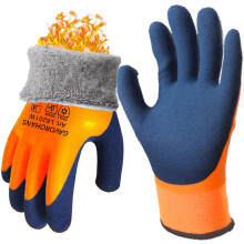 GAVOROHANS 1 Pair Waterproof Thermal Winter Work Gloves Polar Fleece Liner Superior Grip Double Latex Coating for Garden Logistics Warehousing Cold